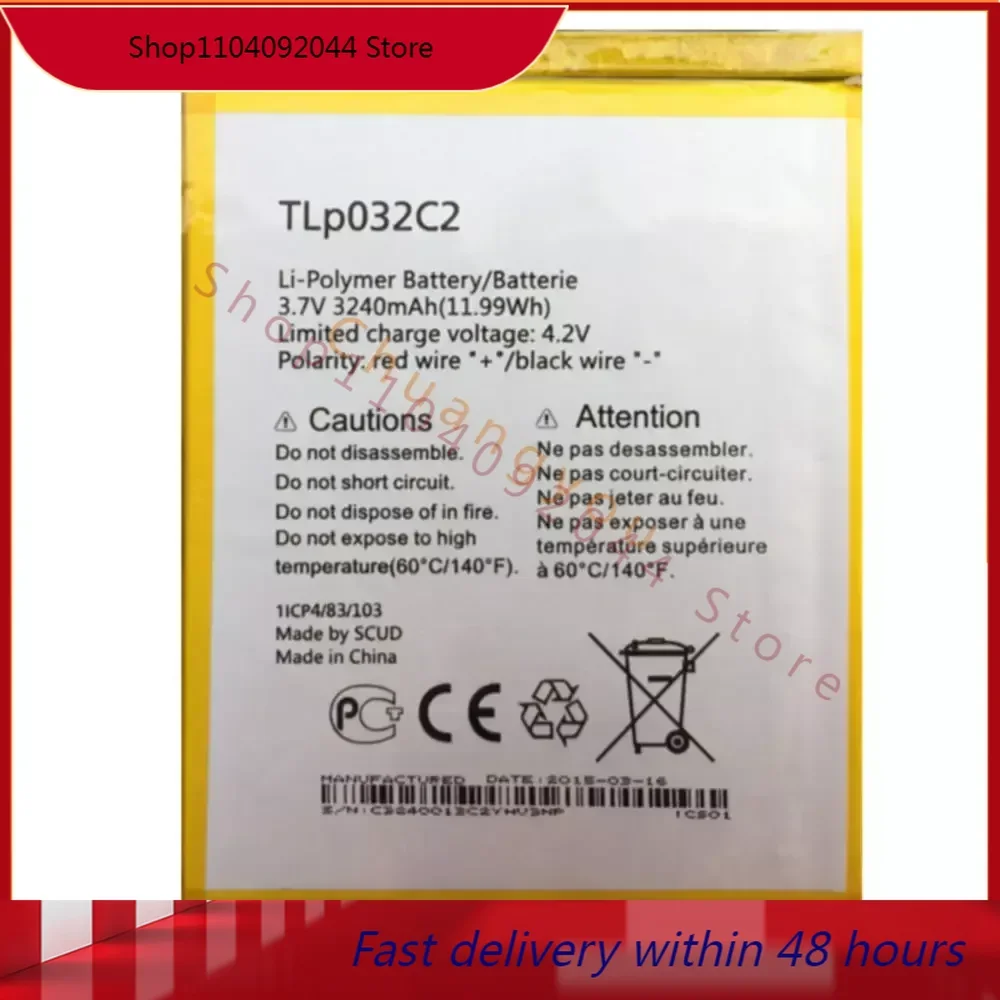 High quality Replacement Battery  3240mAh TLp032C2 For Alcatel TLp032CC One Touch Pixi 8 8.0 3G 9005X OT-9005X