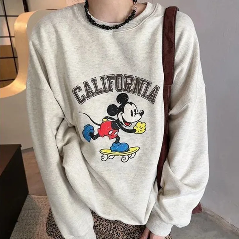 

Disney Mickey Fun Cartoon Printed Spring And Autumn New Round Neck Hoodie Korean Version Trendy Loose Casual Versatile Pullover