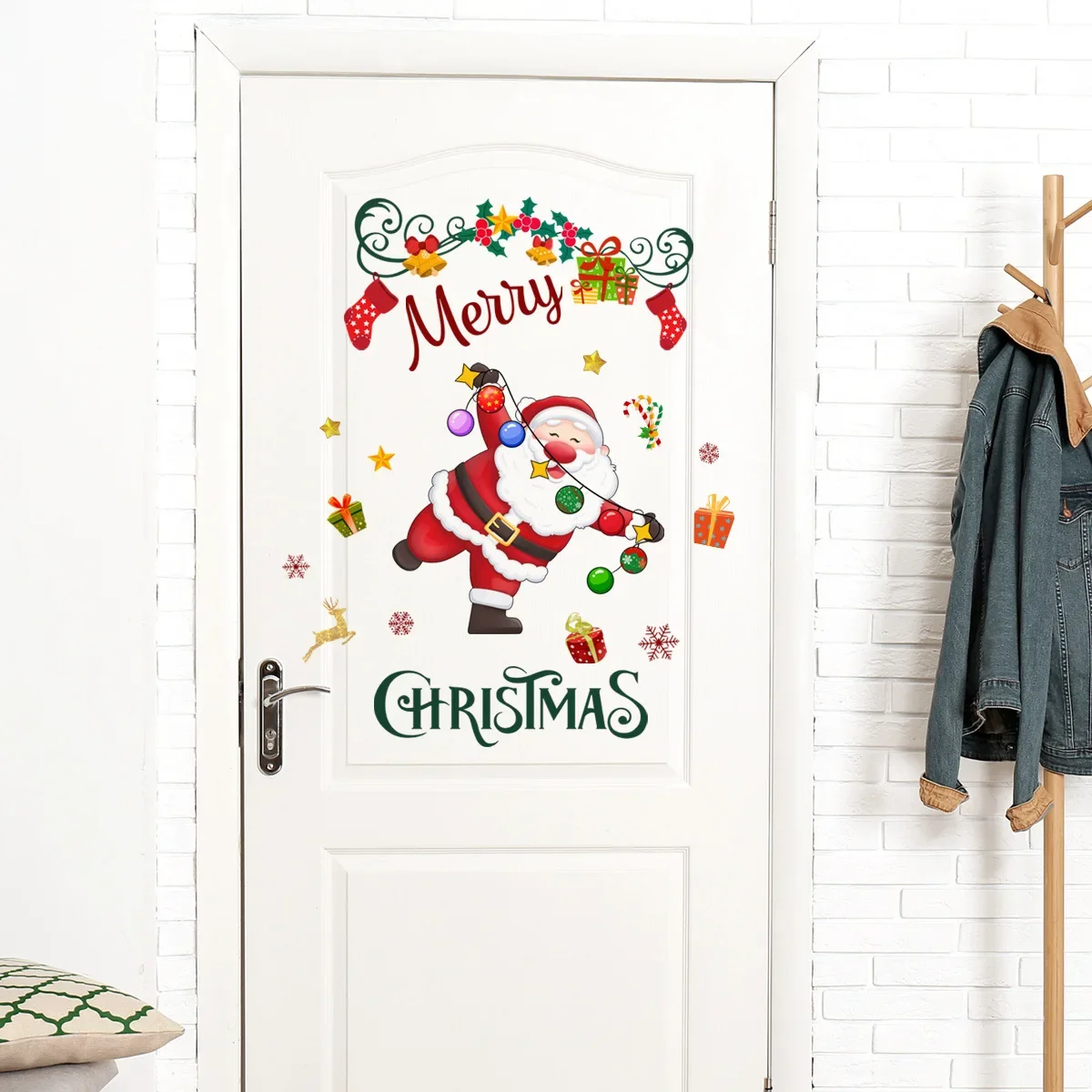 Christmas Wall Sticker Merry Christmas Santa Snowflake Stars Door Sticker Home Decoration Glass Window Self-adhesive Wallpaper