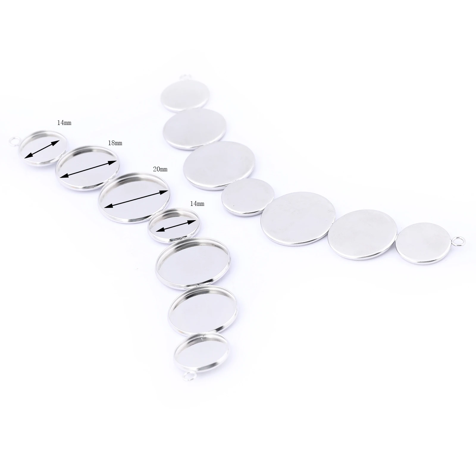 5pcs Stainless Steel 14mm 18mm 20mm Cabochon Pendant Base Setting Trays Diy Necklace Connector Bezel Blanks For Jewelry Making