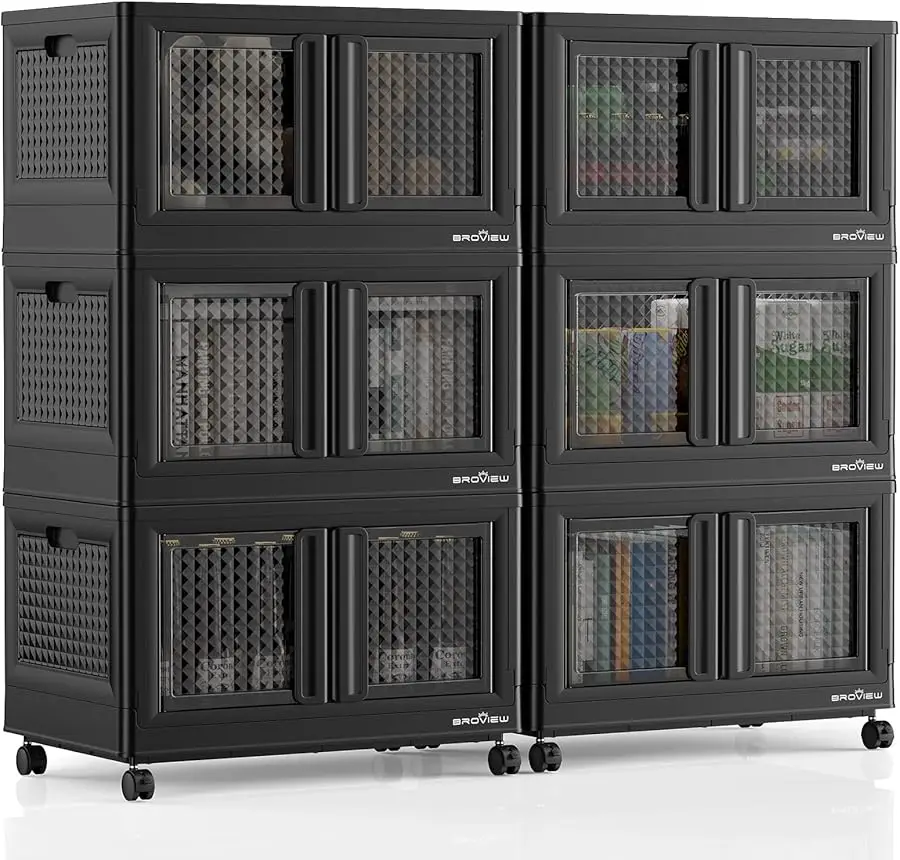 

600Qt Stackable Storage Bins with Lids, 150Gal Closet Organizers and Storage Drawer, Plastic Collapsible Storage Bins with Doors