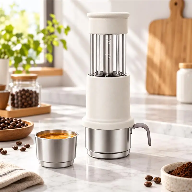BIGE Portable Manual Espresso Maker for NS Capsule and Ground Coffee with Removable Stainless Cup 3 Colors