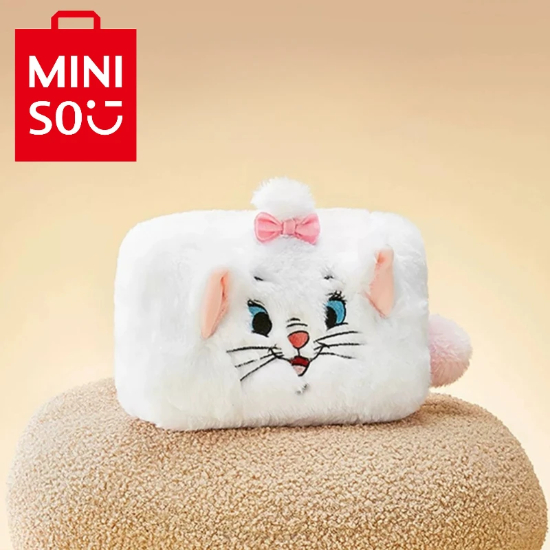 Miniso Cartoon Disney Series Cute Marie Cat Lucifer Doll Plush Portable Storage Bag Cute Plushie Soft Cosmetic Bag Girl Gifts