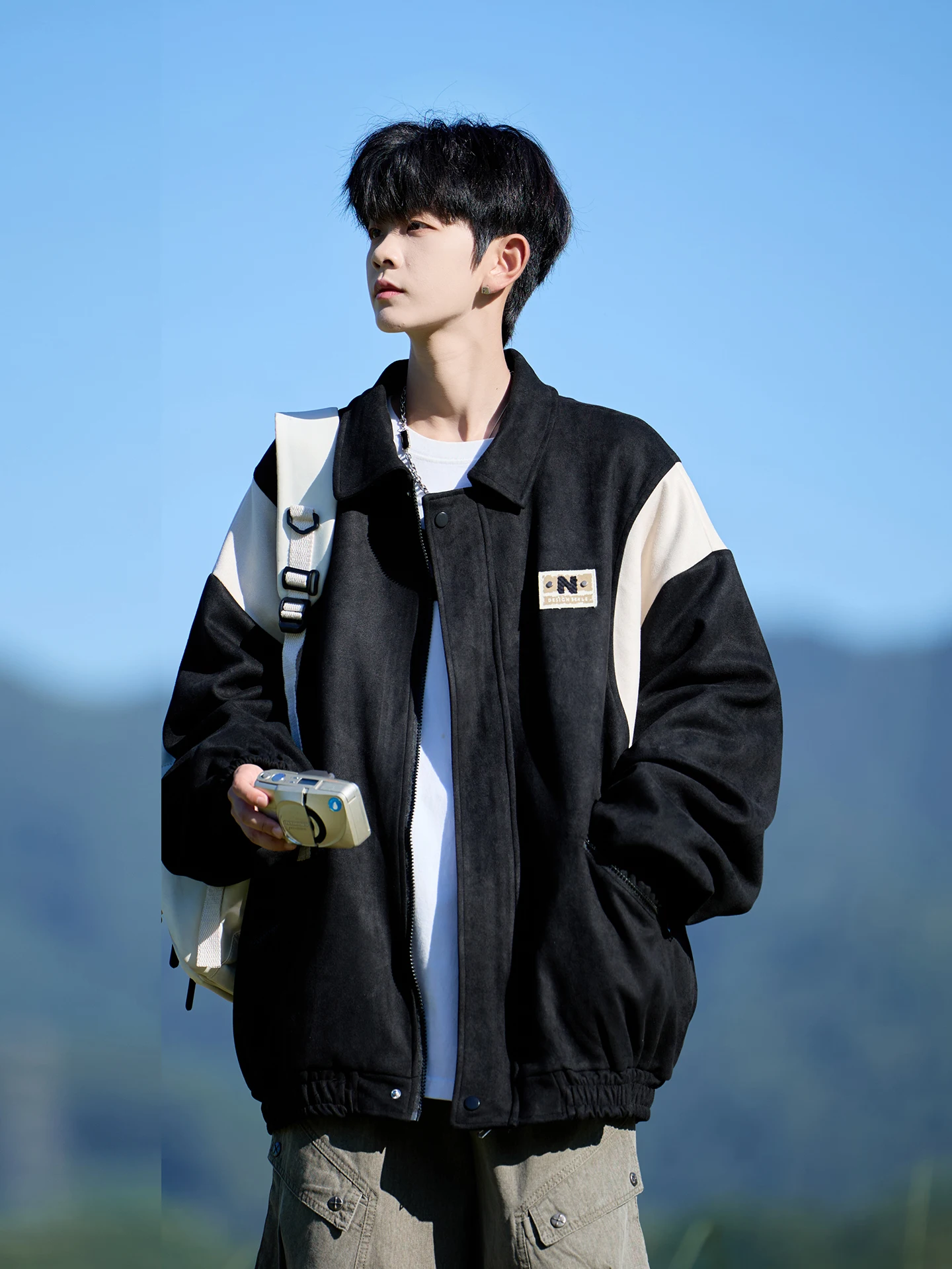 

Ретро американский контрастный замшевый повседневный джерт в стиле ретро, мужской весенне-осенний модный бренд Haome, тяжелый большой ...