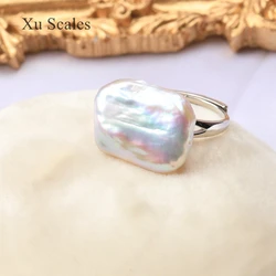 Simple New Natural Freshwater Baroque Shaped Square Pearl Ring Open Can Be Adjusted16-20mm In Size Jewelry for Woman