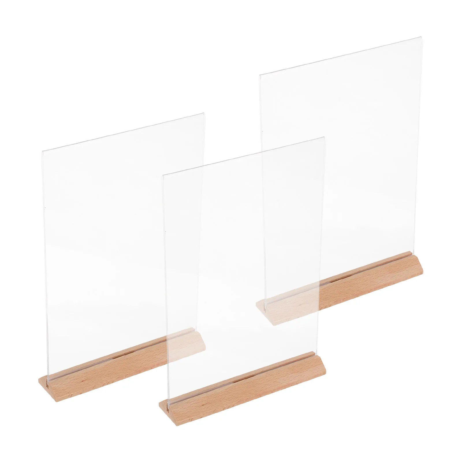 3Pcs Menu Poster Display Stand 12.18x8.25 Inch Clear Acrylic with Wood Base T-Shaped Design for A4 Menus Flyers Office