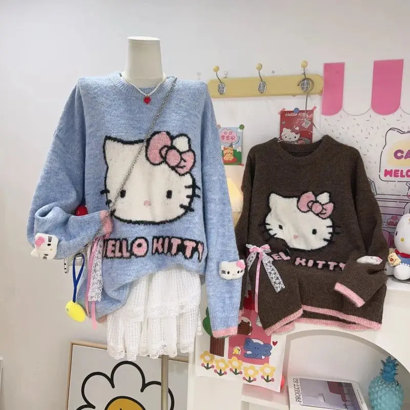 جديد الخريف والشتاء مرحبا كيتي حجم كبير لينة وشمعية لطيف الحلو الجاكار كسول نمط سترة المرأة الاتجاه بالجملة