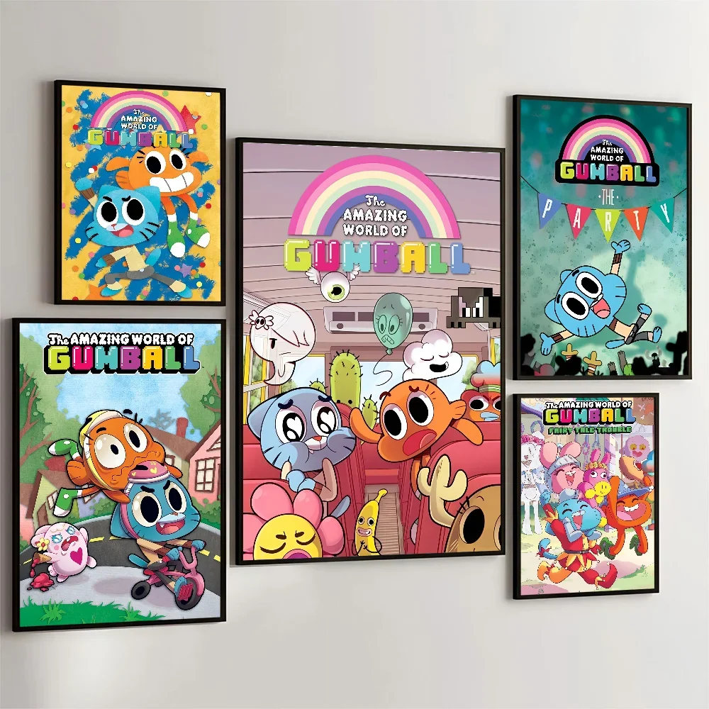 1PC The Amazing Funny W-world Of Gumball Movie Sticky Poster Retro Kraft Paper Sticker Room Bar Cafe Aesthetic Art Wall Painting