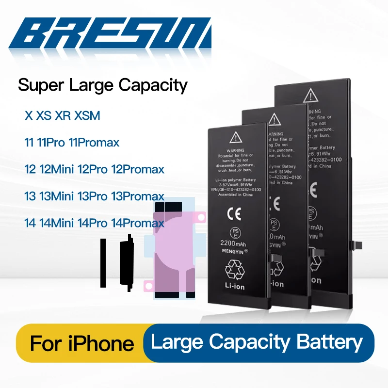 

High Quality Large Capacity Zero Cycle Battery for iPhone 7 8 Plus X Xs Max Xr 11 12 13 14Pro Battery Solution with Tool Sticker