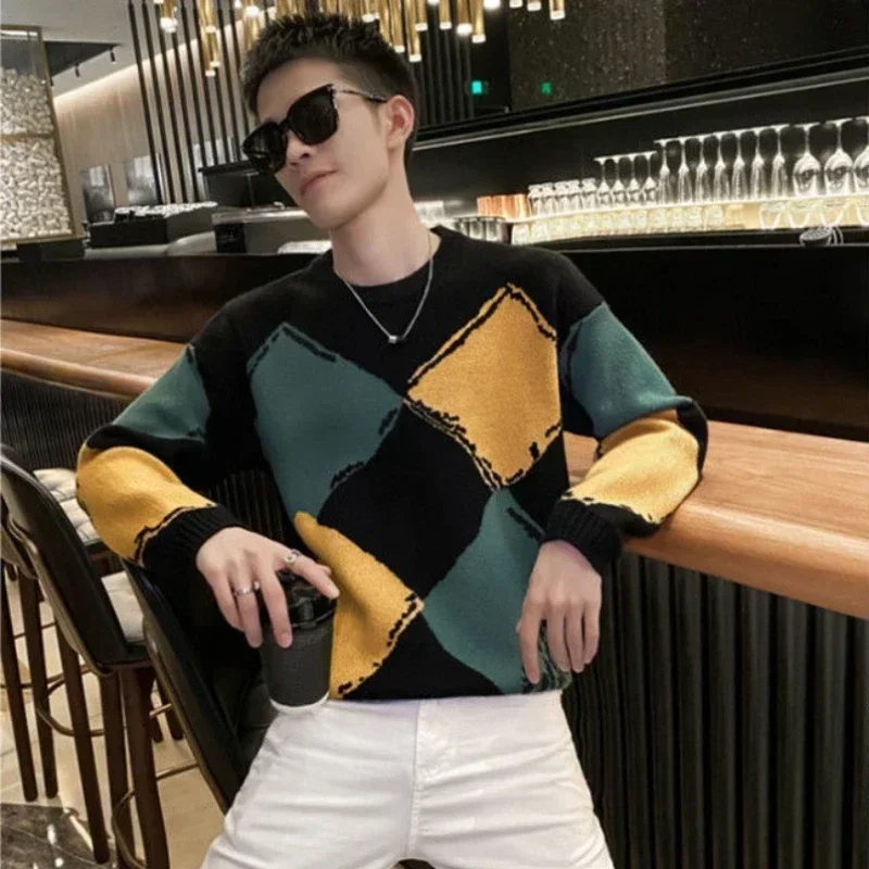 

Knitted Sweaters for Men Crewneck Pullovers Man Clothes Plaid Argyle Round Collar Black Overfit X Neck High Quality Replica Mode