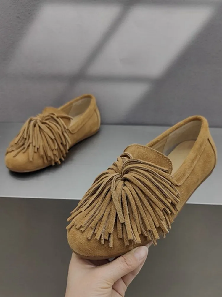 الترفيه نمط السيدات شرابات جلد طبيعي جولة تو عالية الجودة متعطل بلون البقرة المدبوغ الانزلاق على شقة مريحة #3