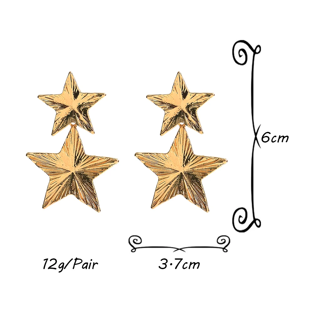 Statement Metal Star Shape Long Drop Earrings for Women Fashion Gold Silver Color Double Five Stars Earrings Party Jewelry