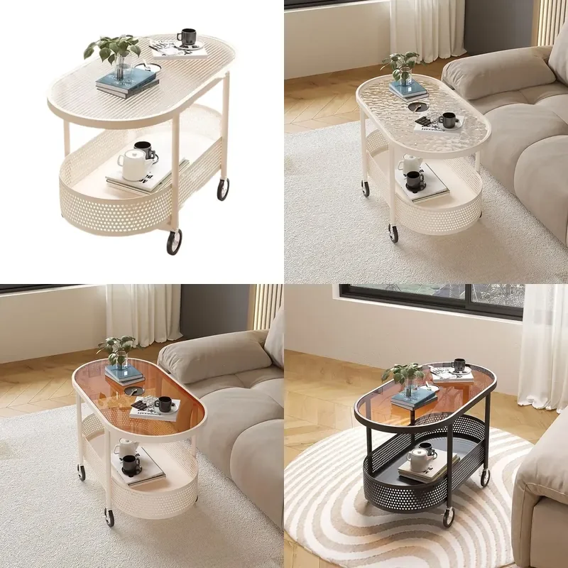 Modern Tempered Glass Side Table Movable Sofa End Table Small Nightstand Luxury Bedside Cabinet Coffee Cart for Living Room