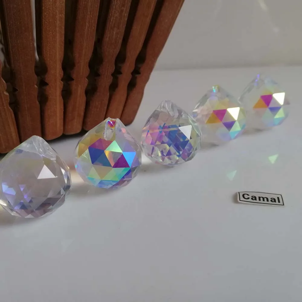 Camal 5PCS AB Color 20mm Glass Crystal Ball Pendant Prisms SunCatcher Chandelier Hanging Lamp Lighting Part Curtain Home Decor