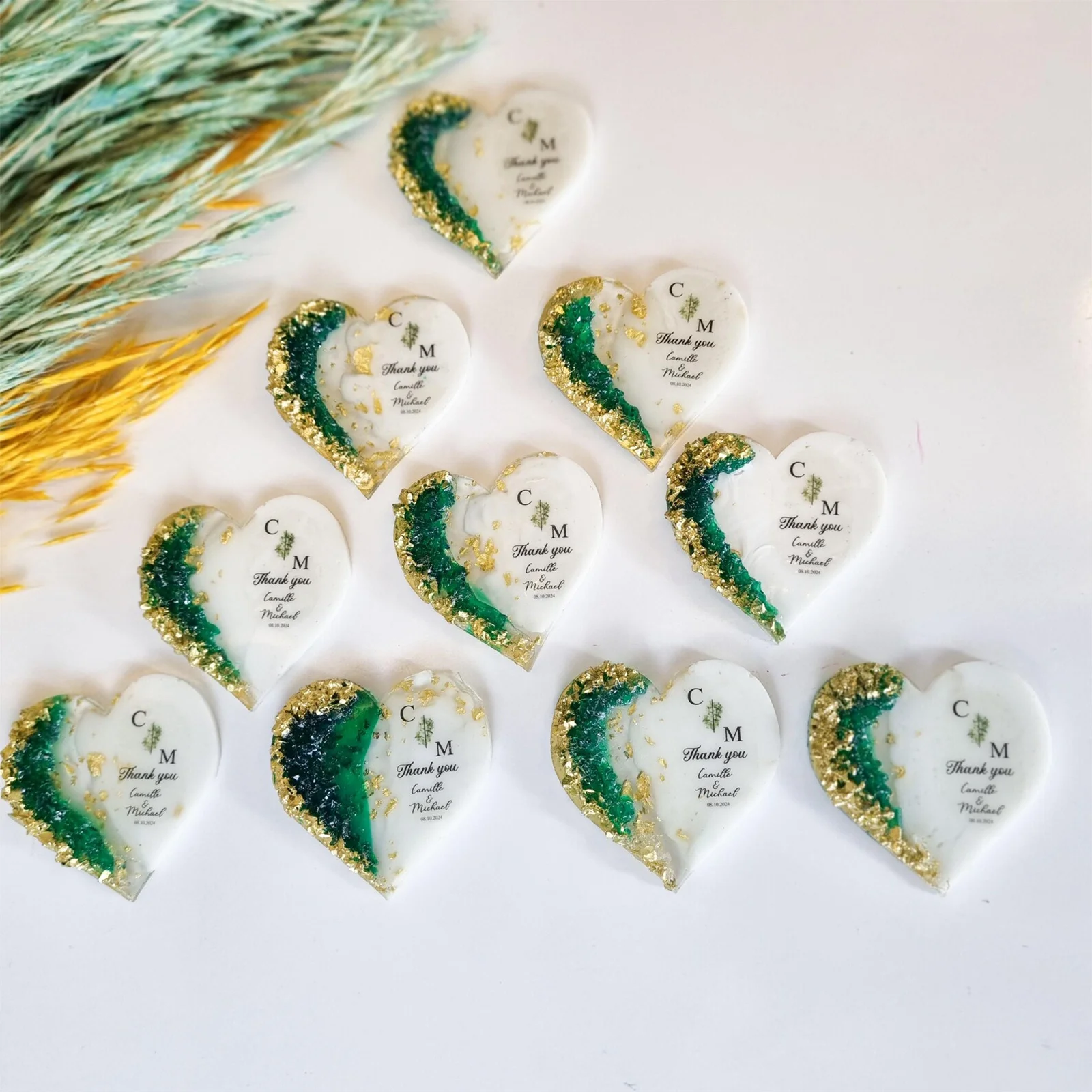 

Ribboned Blue,Green, Silver Heart Magnets - Perfect Wedding Favors for Guests - Wedding Thank You Gift - Magnet Favors - Persona