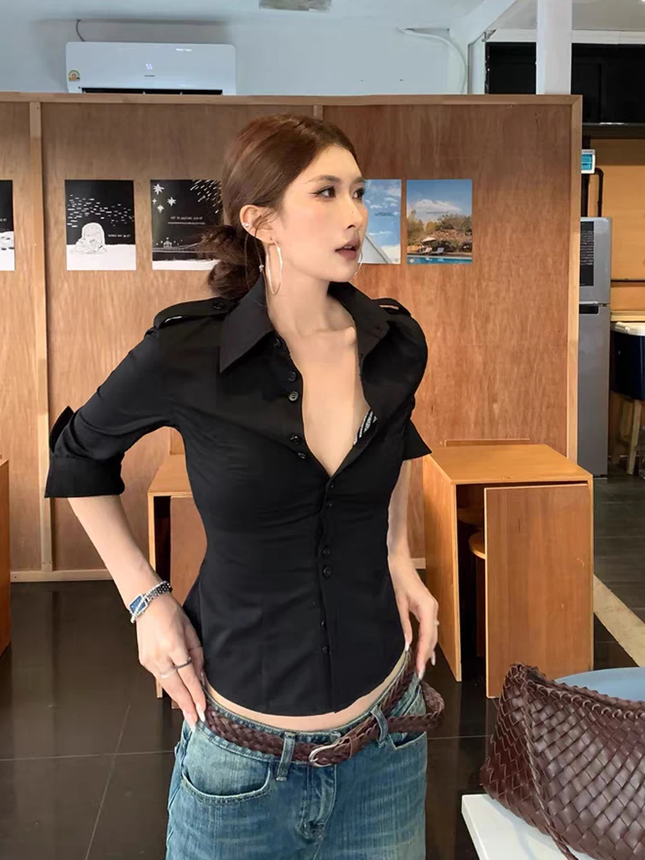 

Женская модная приталенная рубашка с коротким рукавом для ранней весны, топ с завязками на талии, в корейском стиле, для повседневной носки, из полиэстера.