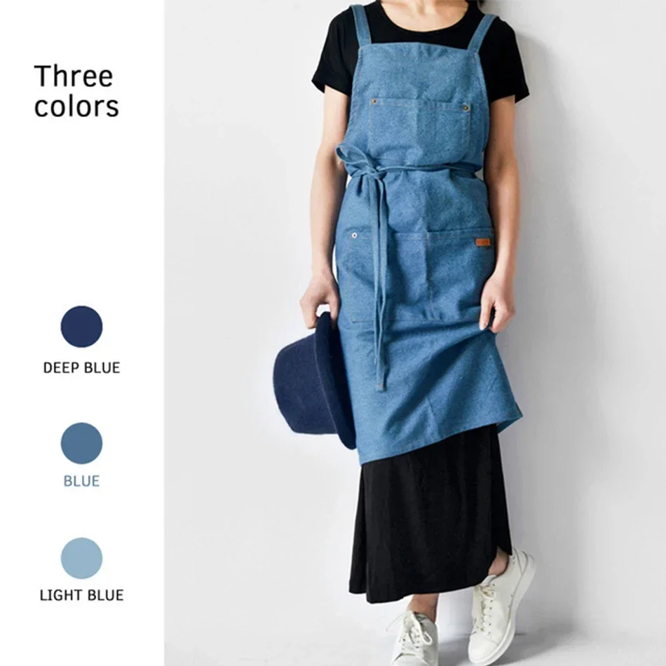 

Florist Pinafore Cotton Denim Apron Gardening Coffee Shop Kitchen Cooking Baking BBQ Cleaning Painting Restaurant Stylish Design