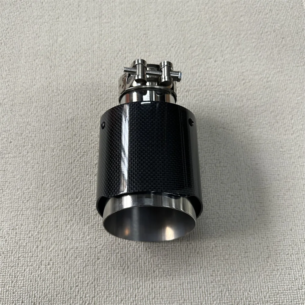 Car Universal 304 Stainless Steel Single Exhaust Pipe Full Glossy Carbon Remus Logo Black Cover Muffler Tip For Merc - Image 6