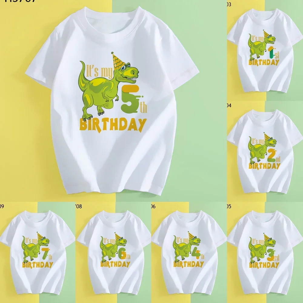 T-shirt Dinosaure pour Enfant Garçon et Fille, Dessin Animé, ixd'Anniversaire, Cadeau