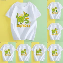 Children Dinosaur Birthday Number Cartoon T Shirt Child Birthday Party Dino Present T-shirt Boy Girl Animal Tops Gift Kid Tshirt