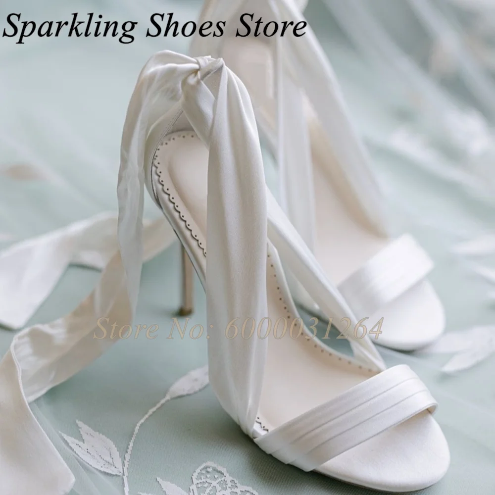 

Bridal Lace Up Heeled Sandals White Elegant One Strap High Heels Stiletto Women Luxury Designer Wedding Shoes Spring Summer 2026