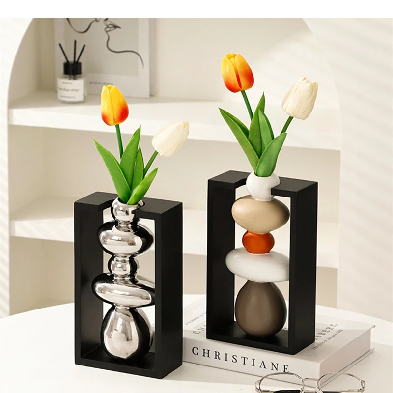 Stone Ceramic Vase Dining Table Dry Flower Living Room Decoration Arrangement Art Home Decor Accessories