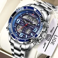 Relojes digitales para hombre marca LIGE 2025 Foxbox, reloj de pulsera deportivo de cuarzo de lujo para hombre, reloj militar totalmente de acero resistente al agua + caja