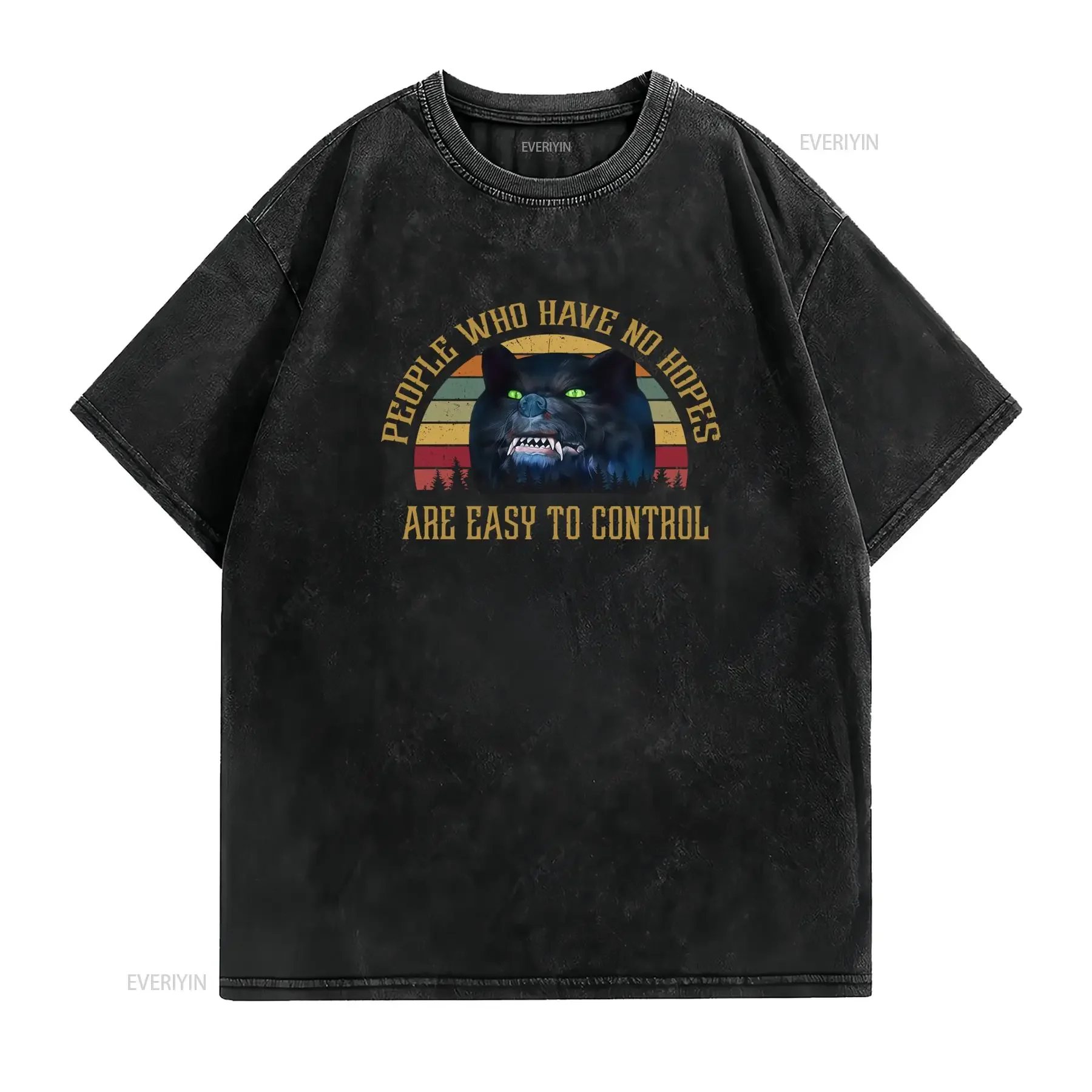Retro Vintage Gothic Fierce Black Cat Sunset Slogan Print Cool Casual T Shirt vintage Washed fashion Comfortable Breathable