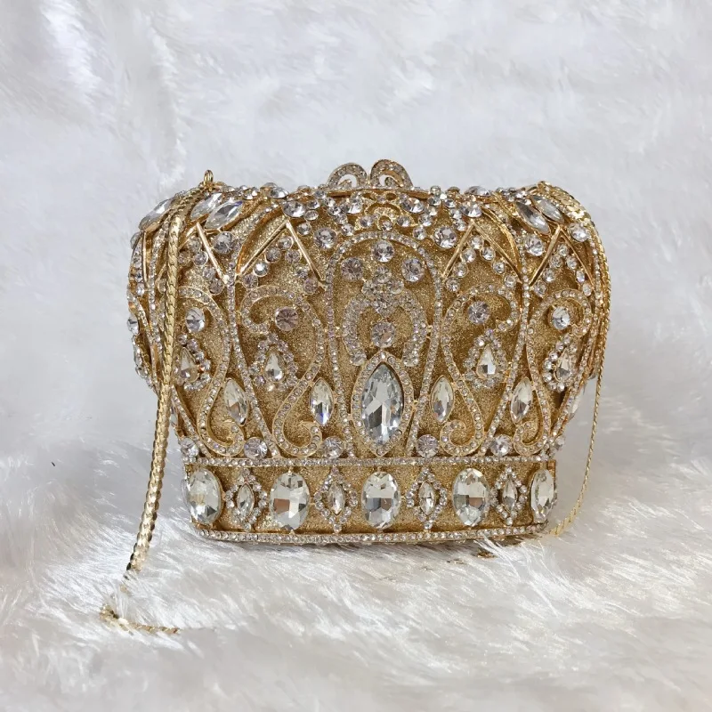 New Princess Bag Diamond Handbag Handbag Luxury Gold Crystal Rhinestone Evening Dress Handbag Women\'s Wedding Party Bag