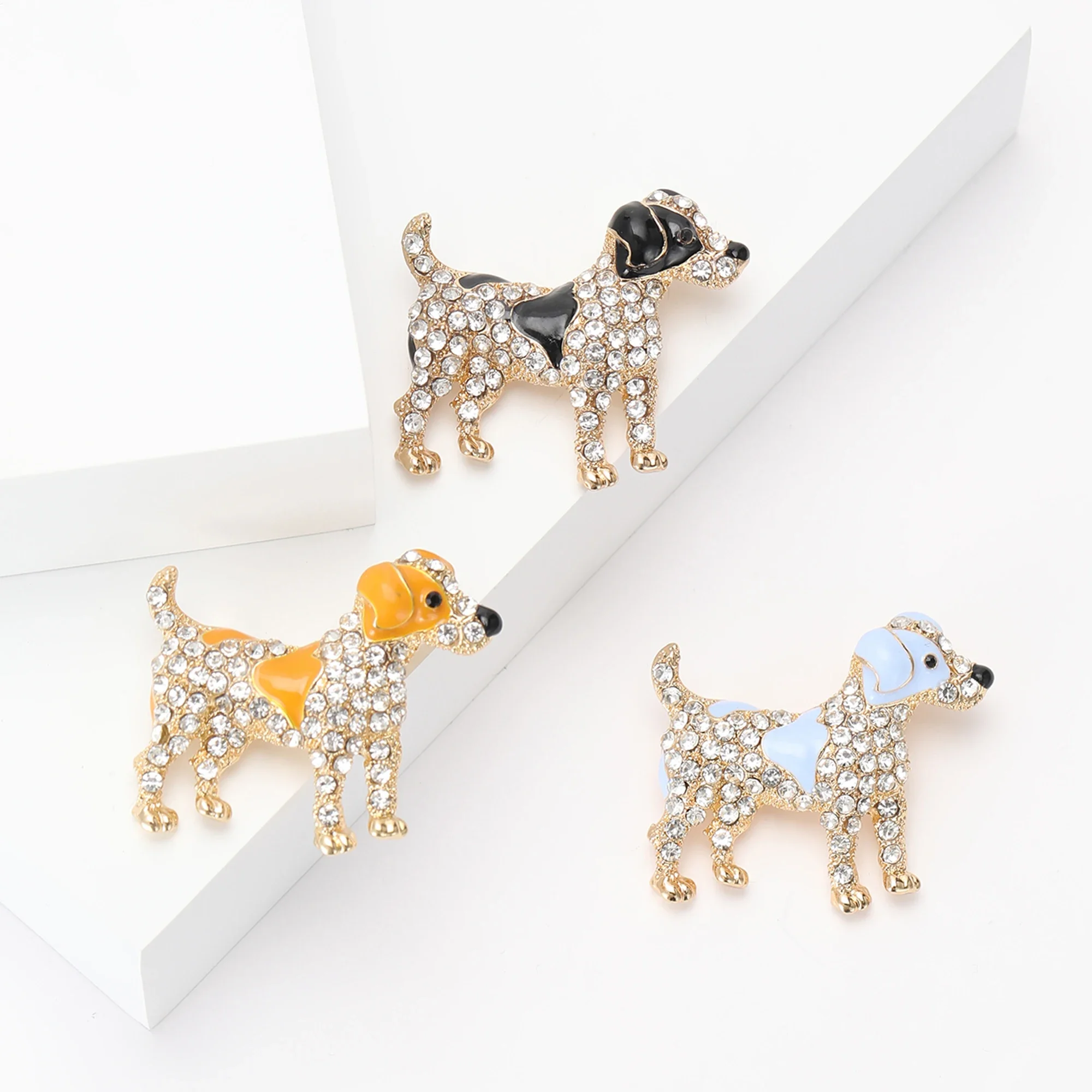 Rhinestone Puppy Brooches for Women Unisex Enamel Animal Pins Dog Lapel Pins Event Party Backpack Decoration Clothes Accessories