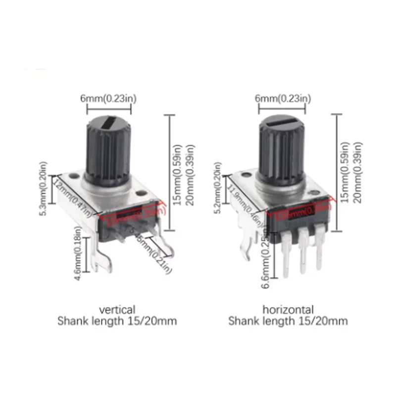 10PCS RV09 Vertical Horizontal 15/20mm Shaft 1k 2k 5k 10k 20k 50k 100k 0932 Adjustable Resistor 9 Type 3Pin Seal Potentiometer