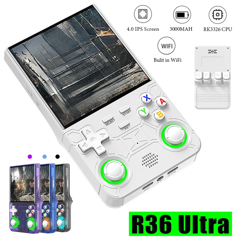 

R36 ULTRA Portable Retro Handheld Video Game Console with Atmosphere Light Joystick Open Source Console 64G/128G 20000+ Games