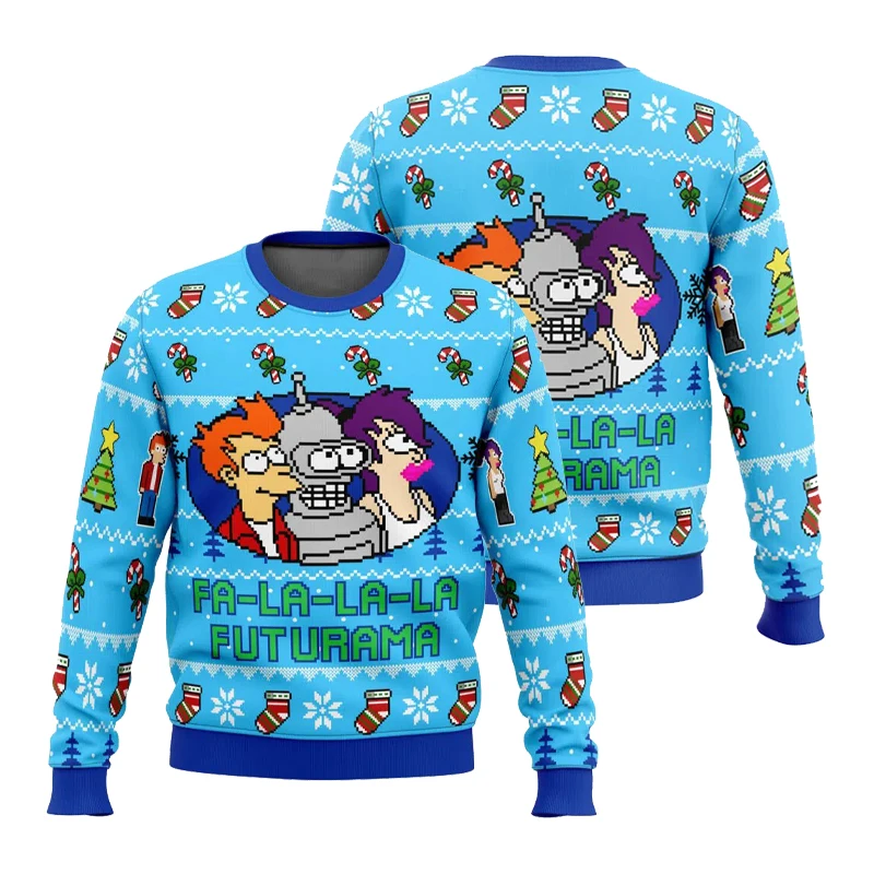 Nueva sudadera de invierno con estampado de Futurama para mujer, sudadera navideña fea con cuello redondo, ropa de calle a la moda, Sudadera con capucha de gran tamaño, ropa estilo Y2k