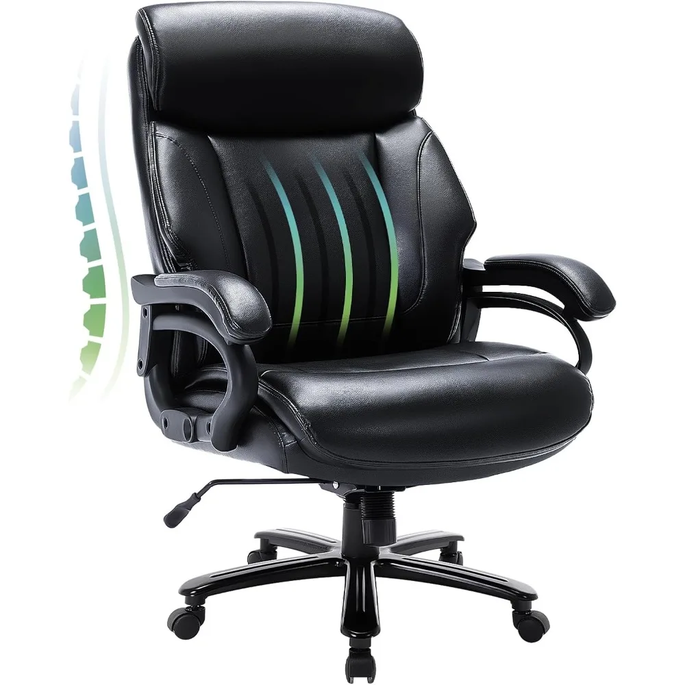 

Heavy-duty executive office chair, ergonomic computer chair with high back tilt rock and tension, upholstered armrests - black