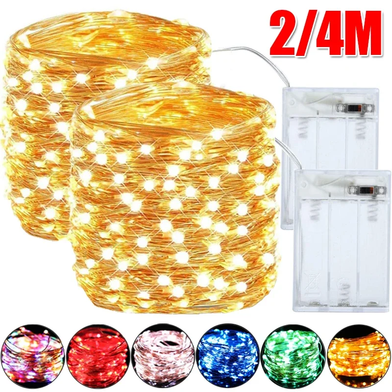 

2M/4M Led Lights String Battery Powered Copper Wire Garland Fairy Light Wedding Party Christmas Garden Decor Outdoor Lighting