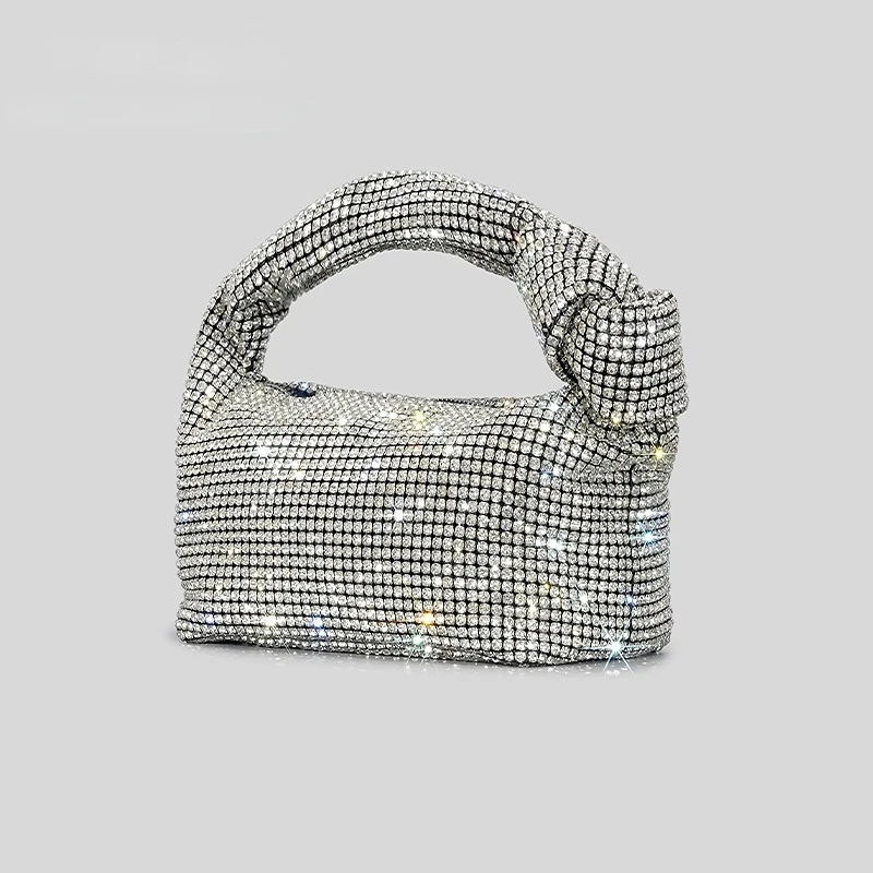 Handle Rhinestones Knot Evening Bag Silver Crystal Top Handle Bags for Women Purses and Handbags Luxury Designer Handbag Tote