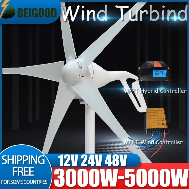 3000W-8000W 12V 24V 48V Wind Energy Generator Small Wind Power Turbine Windmill for Home Farm With MPPT Controller Regulator