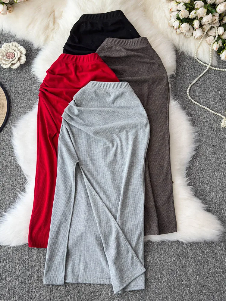 Summer Women's High Waist Slim Fit Skirt with Slit Design Korean Sle Commute f Body Skirt A-Line Midi Skirt