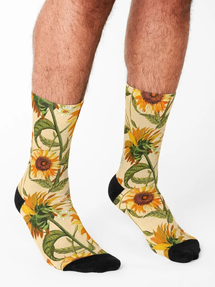 عباد الشمس 70s خمر الذهبي نمط الرجعية، الزهور الصفراء والبرتقالية الجوارب الثلوج الأحذية بالجملة الجوارب الرجال النساء #3