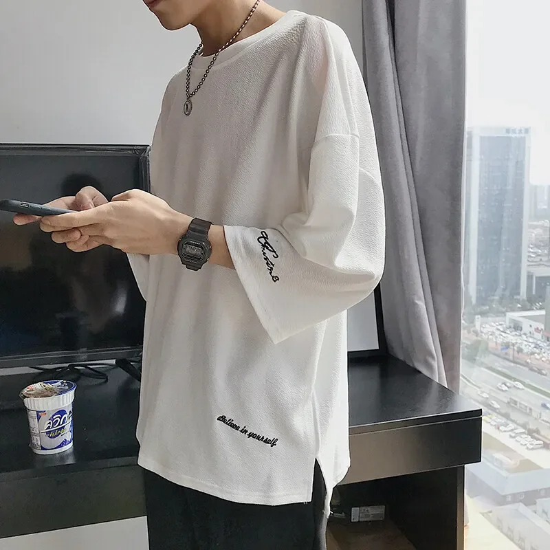 Pop Summer Short Sleeved T-shirt Men Oversized Black White Casual T Shirt Men Streetwear Hip-hop Loose Ice Silk T Shirt Mens Top