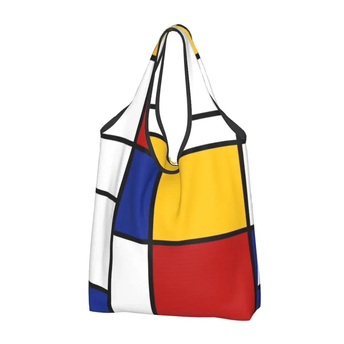 Recycling Mondrian Inspired Shopping Bag Women Tote Bag Portable Geometric Modern Groceries Shopper Bags