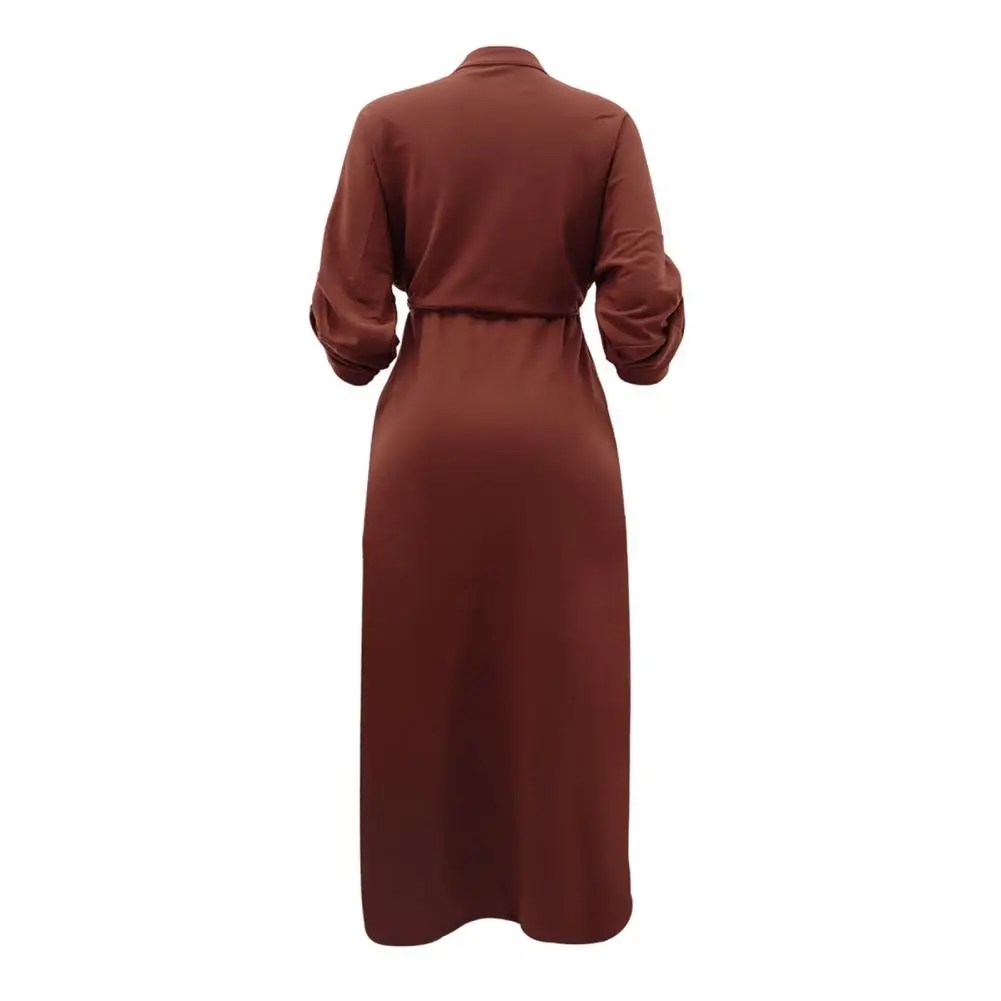 

Women Summer Dress Elegant V Neck Maxi Dress with Drawstring Waist Side Split for Wear Commuting Dating Summer Fall Lightweight