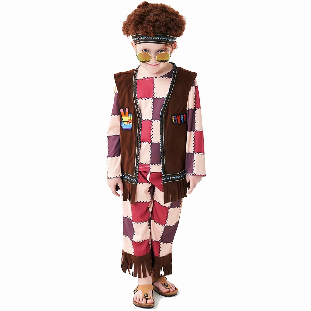 Novas crianças 70s hippie traje meninos menina vintage hip hop disco retro roupas de festa halloween palco desempenho wear cosplay traje