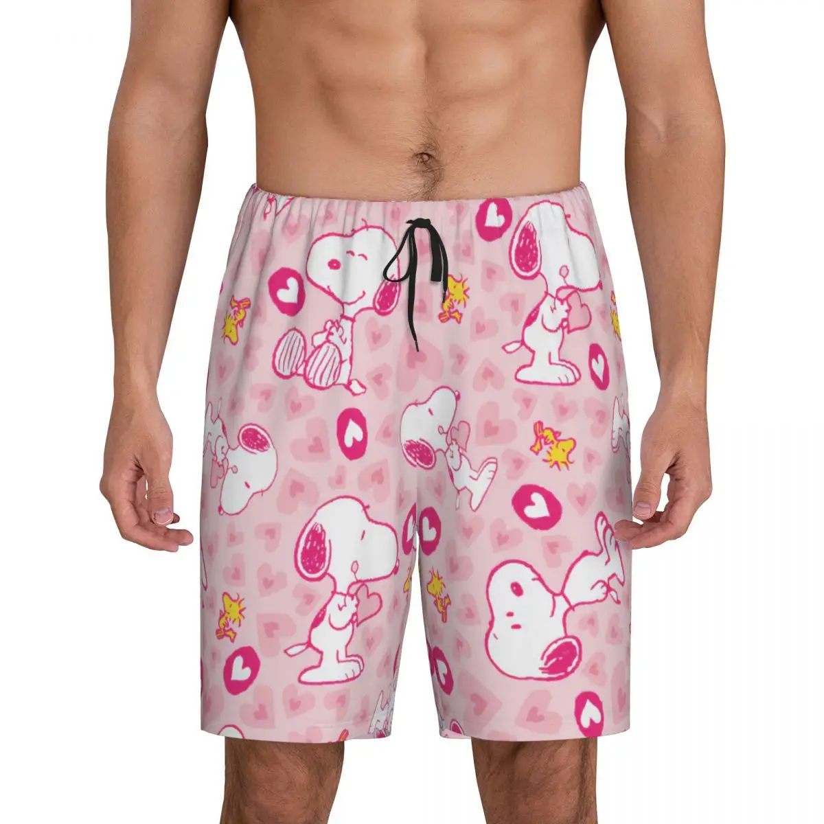 

Custom Cartoon Snoopy Woodstock Animation Pajama Shorts Men's Sleepwear Lounge Bottom Stretch Sleep Short Pjs with Pockets