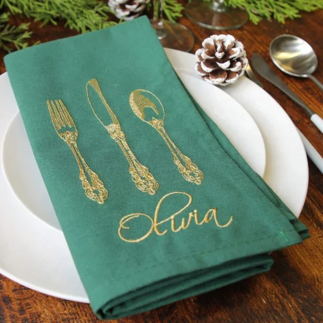 

Meita Home custom embroidery LOGO cocktail table cotton linen napkins sage decoration cotton linen napkins