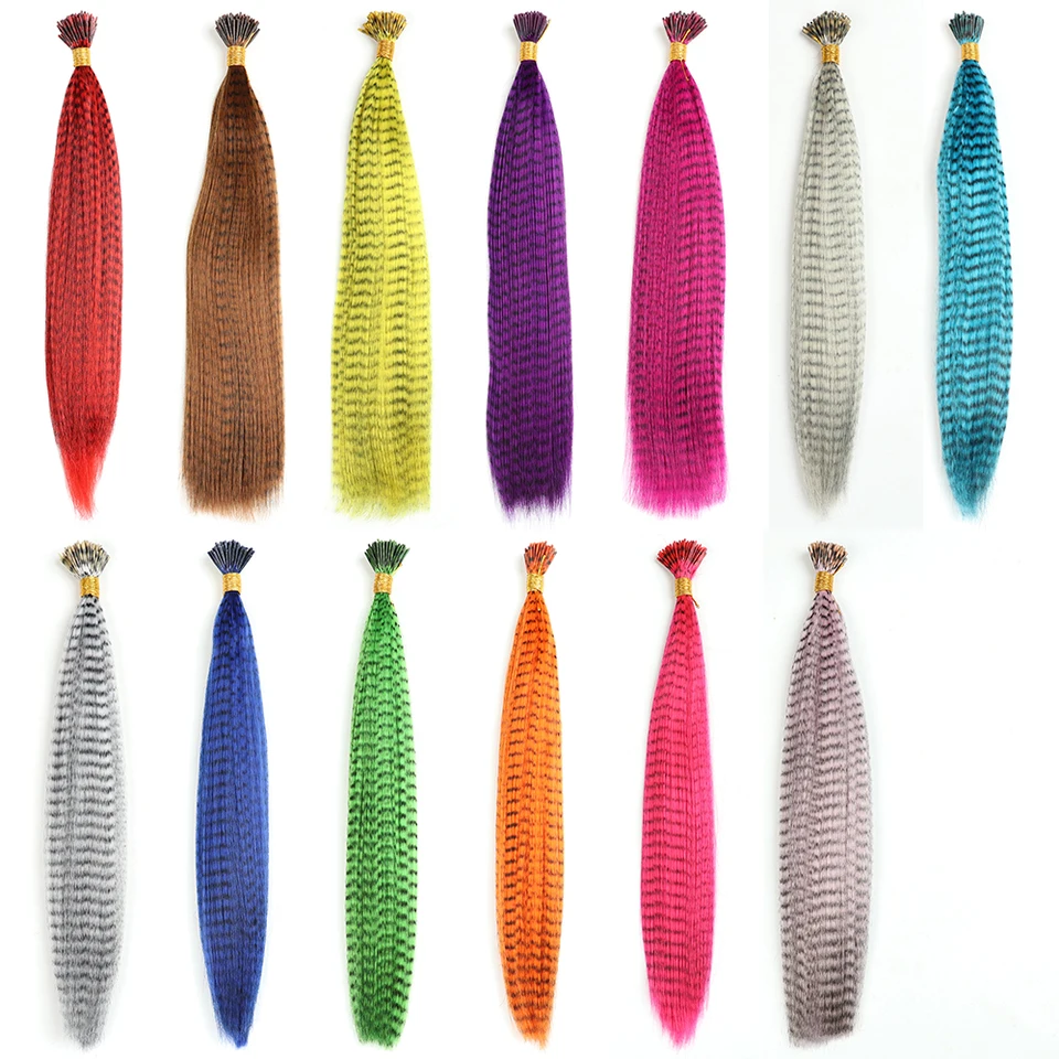 Extensión de cabello con plumas AZQUEEN, 10 piezas, cabello sintético con puntas I, arcoíris, 16 pulgadas, adorno de plumas para extensión de cabello 6