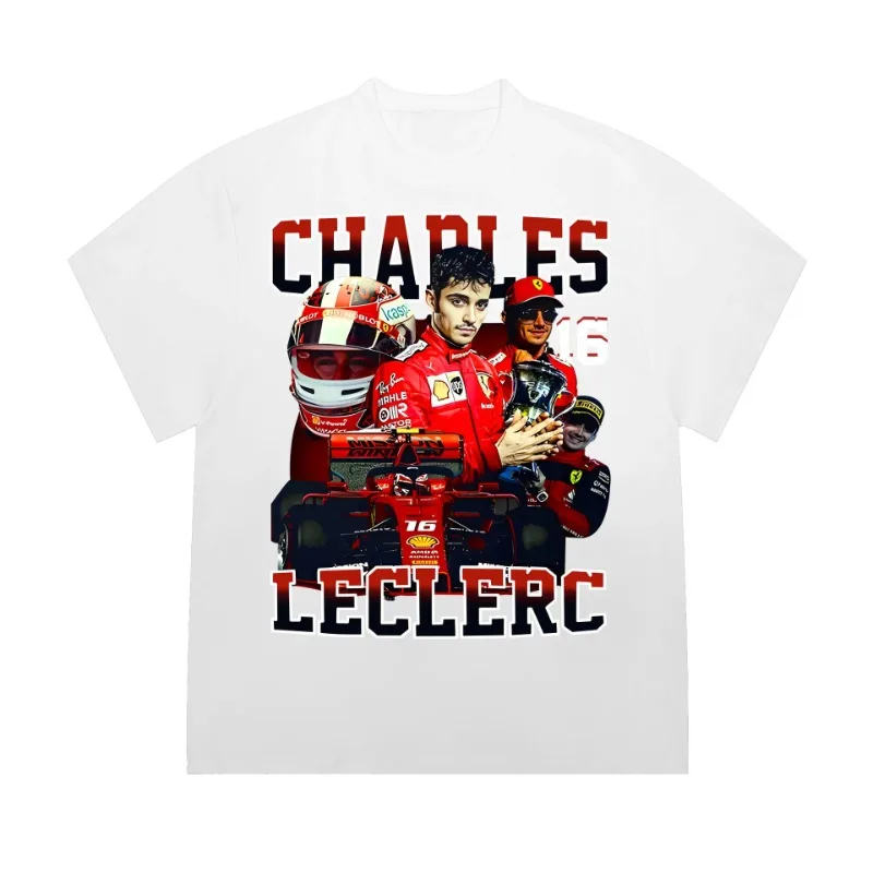 2024 New arrival Charles Leclerc Cotton printed T-shirt F1 Motorsport Training Short sleeve Summer men and women Tees Fashion