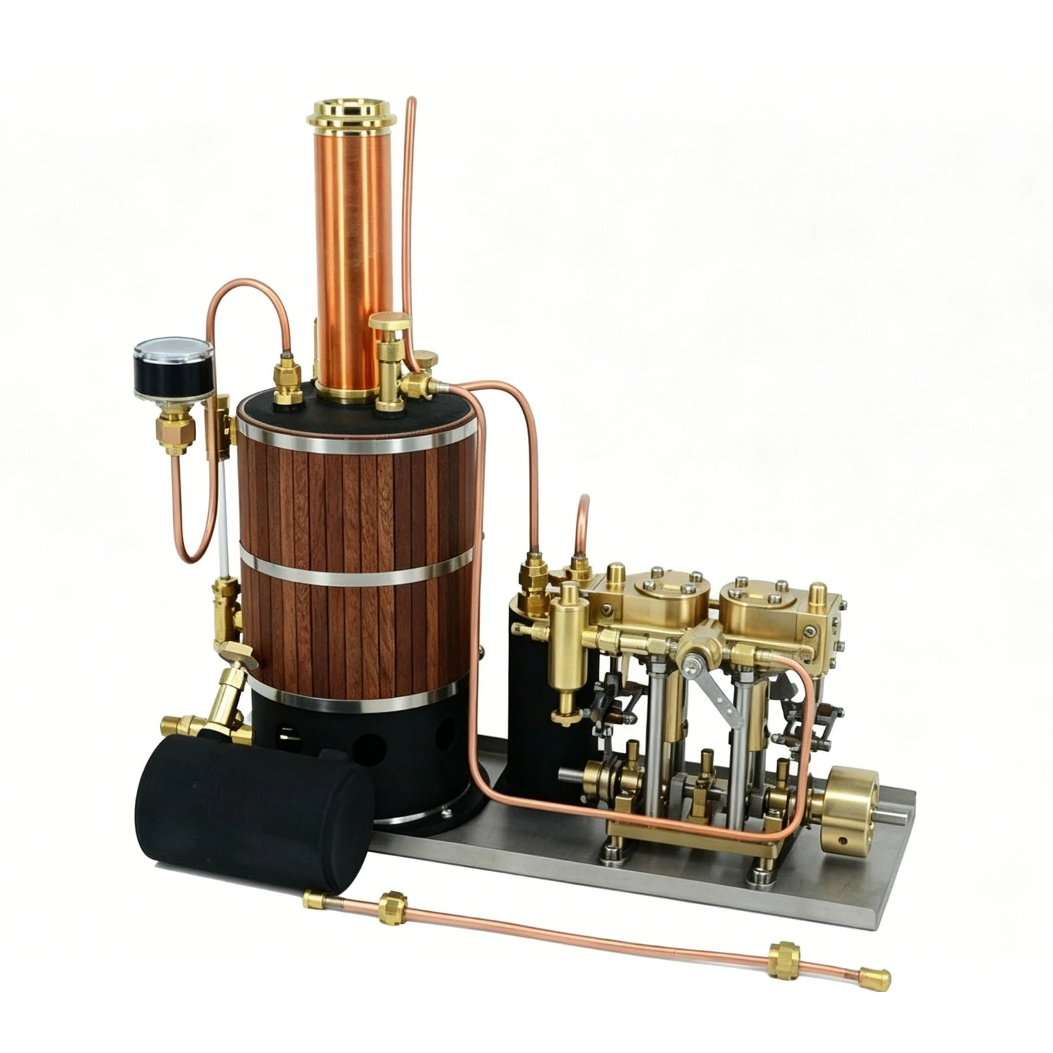 Inline Twin-cylinder Steam Engine Model Retro Brass Vertical Boiler Suitable for Ship Models Steam Boiler Power Unit Kit DIY