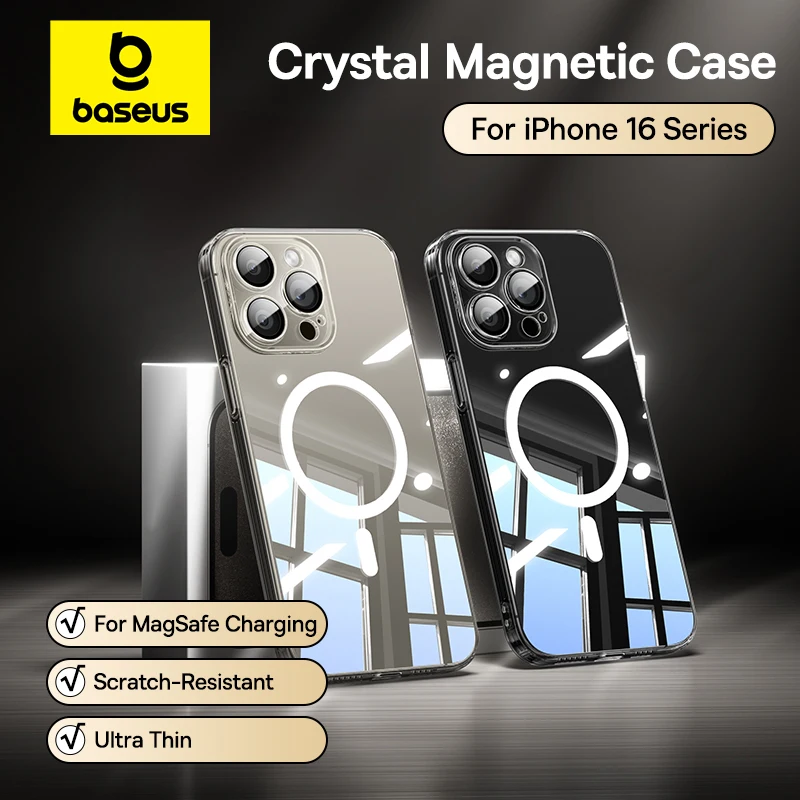 Baseus Magnetic Case for iPhone 16 Pro Max Slim Thin Phone Case Transparent Cover For iPhone 16 Pro Plus Magnet Back Cover Case