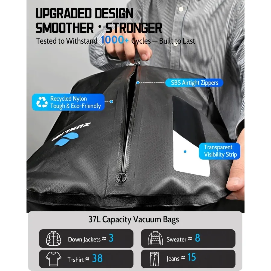 حقيبة ظهر للسفر مضغوطة للتنقل قابلة للإزالة من Zurlig مع حقيبة توفير مساحة قابلة للفصل ومضخة TSA-friendly Carry-On Vacuum Casu #4